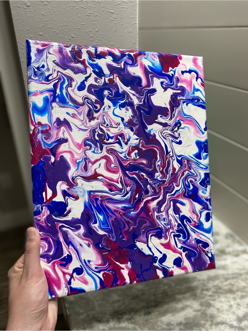 Abstract Canvas Art in Blue/Pink/Purple - Picture 7 of 7